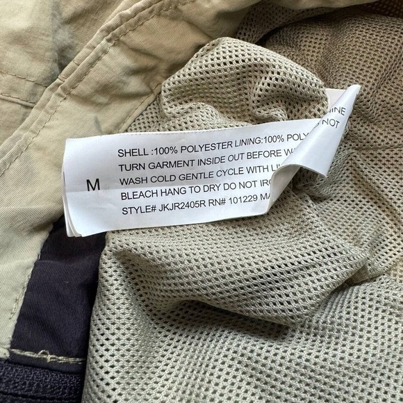 Outdoor Womens Windbreaker Sz M Beige Color Block Packable Hood Draw Cord - Picture 9 of 11